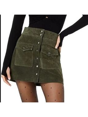 Blank NYC Green Suede Button Front Mini Skirt Size 28